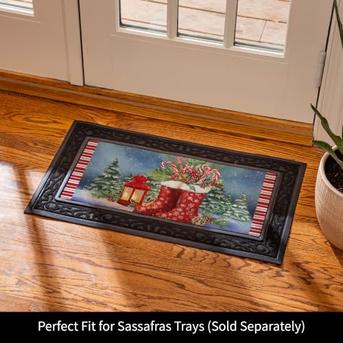 Evergreen Flag Holiday Christmas Sassafras Switch Mat 22" x 10", Interchangeable Front Door Mat Outdoor Entrance, Indoor Entryway Rug, Winter Sassafras Doormat Inserts (Winter Boots)