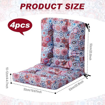 Hoteam 4 Set Outdoor Patio Chair Cushions 20 x 42 in Deep Seat Waterproof Patio Cushions Set for Furniture Replacement Removable Seat and Back (Moroccan Style) - style: Moroccan Style
