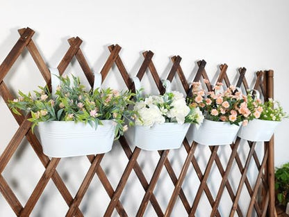 6 Pack 10" Metal Hanging Fence Planter Outdoor with Detachable Hooks, White | Removable hook, Drainage hole, Rustproof, For flowers / herbs / succulents, veggies, For railings / fences / balconies - color: White