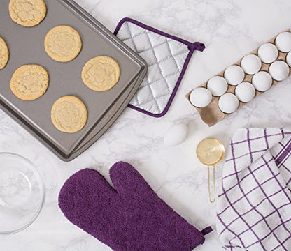 DII Basic Terry Collection 100% Cotton Quilted, Oven Mitt, Eggplant, 2 Piece - color: Eggplant, size: Oven Mitt
