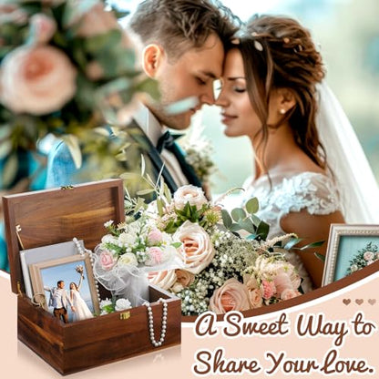 Large Wooden Wedding Keepsake Box with Lid,Love | 12 x 9 x 5.5 Inch Memory Storage, Engagement Gift for Couples Newlyweds, Bridal Shower Organizer, Photo Jewelry Holder - style: Love