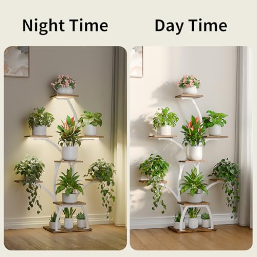 CODACE Plant Stand with Grow Lights - 50" Indoor Plant Shelf | 6 Tiered Plant Shelf Indoor, Lighted Tree-Shaped Plant Holder, Tall Flower Display Rack for Living Room, Patio(White) - color: White