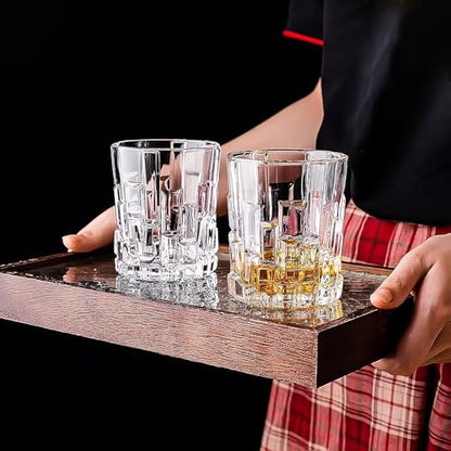 Whiskey Glasses Gift Box - Set of 2 Whiskey Rocks Glasses with 8 Chilling Stones - Perfect Scotch Glass for Father's Day, Men, Bourbon Lovers & Retirement Gifts in a Luxurious Wooden Box