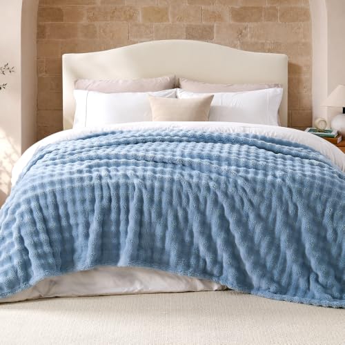 Lotus Karen 3D Bubble Fleece Blanket - Ultra Soft Fluffy Celestial Blue Queen Blanket for Couch, Lightweight Cozy Throw for All Season, Adults Women Kids(Celestial Blue, 90"x90") - color: 03 Celestial Blue, size: Queen (90" x 90")