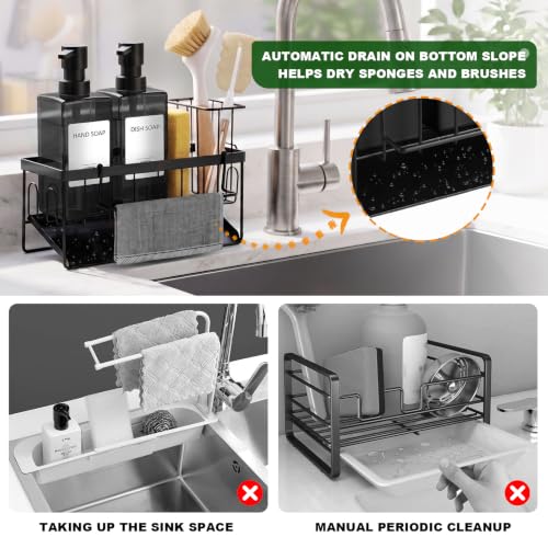 GMISUN Dish Soap Dispenser for Kitchen, 12 fl oz Dual Kitchen Soap Dispensers with Sponge Holder, Clear Black Glass Kitchen Soap Dispenser Set, Modern Hand and Dish Soap Bottle Set - color: Clear Black Bottle + Black Rack