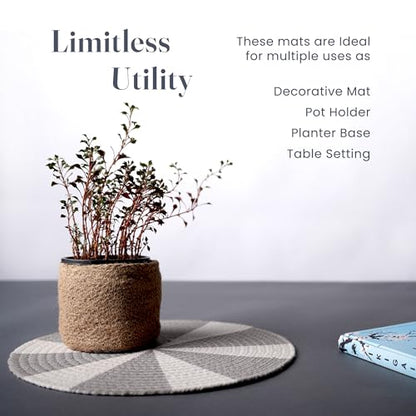The Fine Living Braided Cotton Placemats, Round Table Mats, Set of 6,13.5" | Washable Anti-Slip Heat Resistant Braided Mats, Boho Woven Mats for Table Decor, Kitchen and Dining
