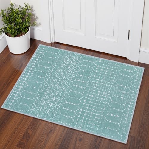 Lahome Moroccan Entry Rugs for Inside House 2x3 Non-Slip Washable Front Indoor Door Mat Entrance Rubber Backing Untra-Thin Small Kitchen Rug, Geometric Print Inside Doorway Rug for Bathroom Sink Hana - color: Sage, size: 2' x 3' (Rectangular)