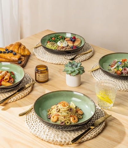 LERATIO 9.0" Ceramic Pasta Bowls Set of 4,38oz Large Stoneware Bowls Set | Reactive Glaze Serving Bowls Set,Wide Bowl for Pasta,Salad,Fruit & Noodles,Housewarming & Wedding Gift-Light Green - color: Light Green, size: Set of 4