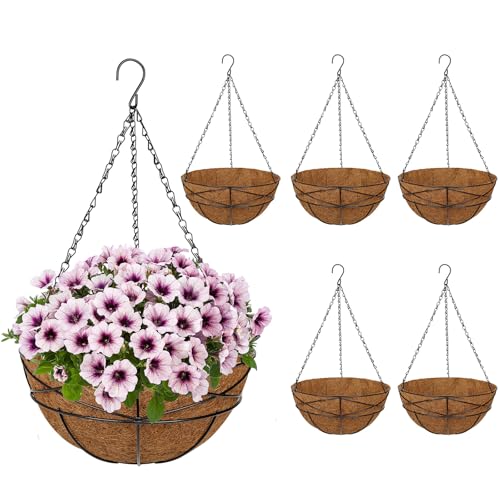6 Pack 12 inch Metal Hanging Baskets for Plants Outdoor Metal Wire Hanging Basket Planter with Coco Fiber Liners Flower Pots for Home Porch Garden Patio, Diamond-Shaped - size: 12" x 6 Pack, style: Diamond
