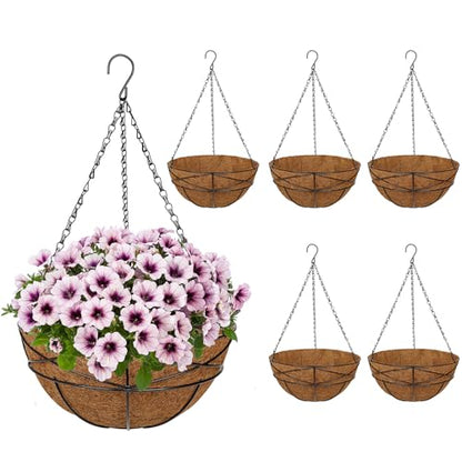 6 Pack 12 inch Metal Hanging Baskets for Plants Outdoor Metal Wire Hanging Basket Planter with Coco Fiber Liners Flower Pots for Home Porch Garden Patio, Diamond-Shaped - size: 12" x 6 Pack, style: Diamond