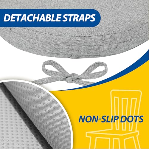 AAAAAcessories D-Shaped Chair Cushions, 2" Thick Dining Chair Pads with Ties and Removable, Machine-Washable Cover, 17" x 16", Set of 4, Light Gray - color: Light Gray, size: 4 Count(Pack of 1)