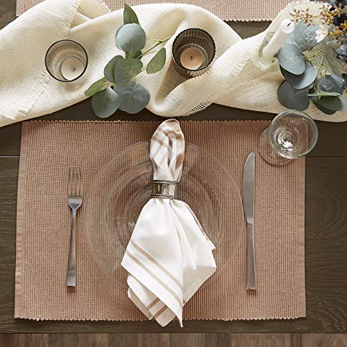 DII Basic Everyday Ribbed Tabletop 100% Cotton, Placemat Set, 13x19, Stone, 6 Piece - color: Stone, size: 13x19"