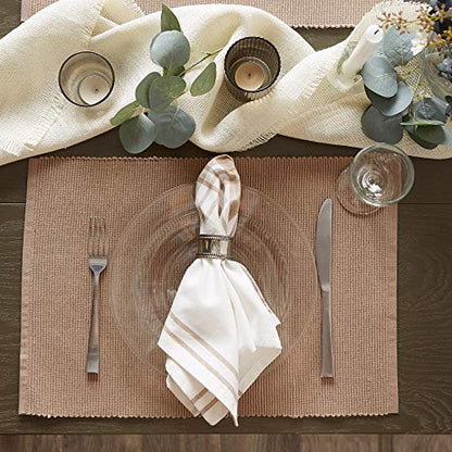 DII Basic Everyday Ribbed Tabletop 100% Cotton, Placemat Set, 13x19, Stone, 6 Piece - color: Stone, size: 13x19"