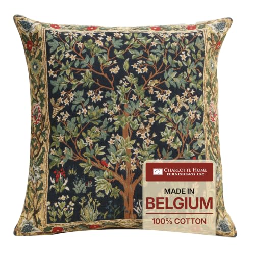 William Morris Tree Of Life III Tapestry Throw Pillow Cover 18 x 18 in - color: Blue Tree
