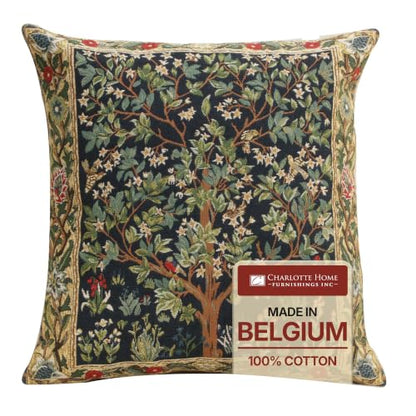 William Morris Tree Of Life III Tapestry Throw Pillow Cover 18 x 18 in - color: Blue Tree
