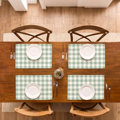 Sage Green Gingham Party Placemats Green and White Checkered Plaid Table Mats for Birthday Bridal Baby Shower Party Dining Table Decorations (12" x 18") - size: 12" x 18"