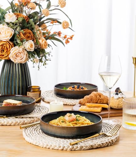 8.25" Ceramic Pasta Bowls Set of 4, Salad Bowls | Versatile Serving Bowls for Pasta, Salad, Fruit & Noodles, Housewarming & Wedding Gift, Cocoa Mocha - color: Cocoa Mocha, size: 8.25 Inch
