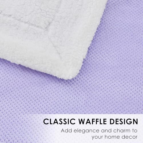 Waffle Sherpa Fleece Throw Blanket, Super Soft Fuzzy Warm, Lightweight Fluffy Reversible Plush Blanket for Bed Sofa Couch, 50 x 60 Inches Lilac - color: Lilac, size: 50x60 IN