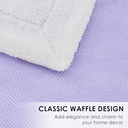 Waffle Sherpa Fleece Throw Blanket, Super Soft Fuzzy Warm, Lightweight Fluffy Reversible Plush Blanket for Bed Sofa Couch, 50 x 60 Inches Lilac - color: Lilac, size: 50x60 IN