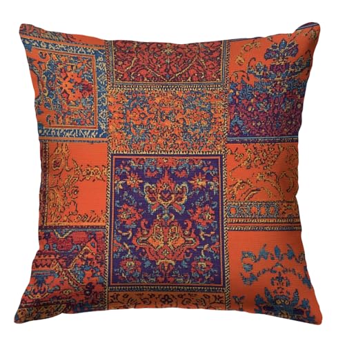 Vintage Turkish Pattern Throw Pillow Covers 18x18 Inch, Moroccan Design Double-Sided Printed Pillowcase, Farmhouse Couch Decor Gift for Sofa Bedroom Living Room (Orange) - color: Orange