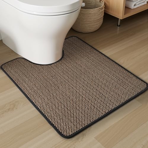 PADOOR Braided Toilet Rugs U Shaped, Non Slip Toilet Mats for Bathroom Floor Machine Washable Super Absorbent Contour Bath Rugs for Toilet Mat Quick Dry U Shaped Toilet Rug, 20''x24'' Black - color: Black, size: 20''x24'' U-Shaped