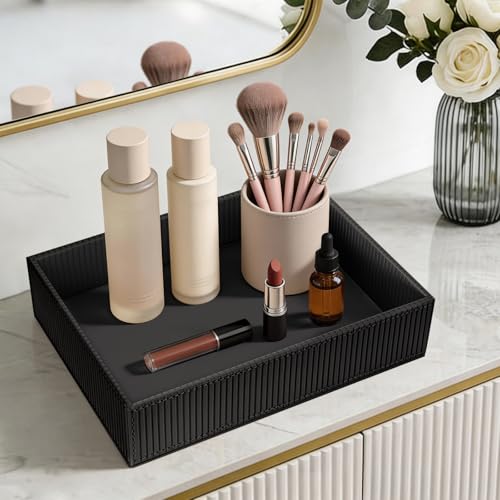 SITHON Valet Tray Desk Organizer PU Leather Catchall | Bedside Vanity Tray Nightstand Caddy Coin Box Key Jewelry Storage Organizer, Graduation, Stripe Black - color: Stripe Black