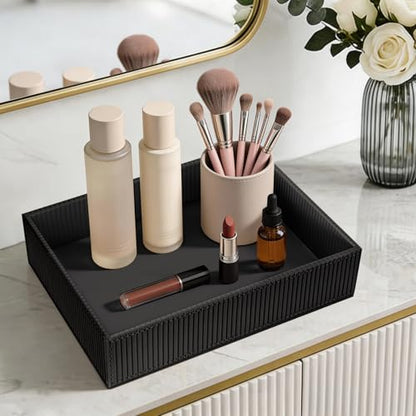 SITHON Valet Tray Desk Organizer PU Leather Catchall | Bedside Vanity Tray Nightstand Caddy Coin Box Key Jewelry Storage Organizer, Graduation, Stripe Black - color: Stripe Black