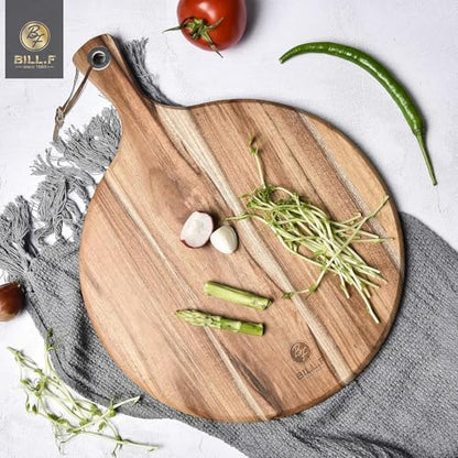 BILL.F Wood Cutting Board for Kitchen Set of 2 Cutting Board Wood with Handle for Meat,Cheese Board,Vegetables, Bread,Charcuterie - Decorative Wooden Serving Board for Kitchen and Dining Room - style: Round+Square