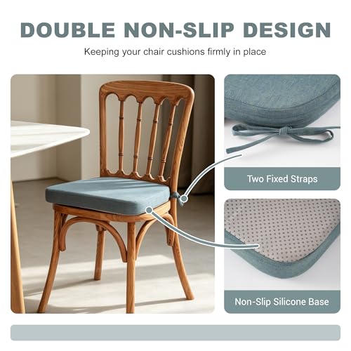 Battilo Chair Cushions for Dining Chairs, Waterproof Kitchen Chair Pads with Non-Slip Backing and Ties, Seat Cushions with Machine Washable Removable Cover, 16"x16"x2", Set of 2, Grayish Blue - color: Grayish Blue, size: 2 Count(Pack of 1)