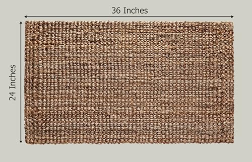 Croft&Cane Handspun Jute Area Rug – Natural Reversible 24x36 inch Rug | Premium Handwoven Chunky Textured Tan Beige Neutral Accent Carpet for Rustic Farmhouse Décor, Entryway, Bedroom, Family Room - size: 2' x 3' (Rectangular)