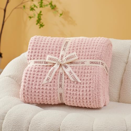 Snuggle Sac Pink Waffle Bedding Blankets Queen Size 90x90 inches, Reversible Microfiber Fluffy Fuzzy Soft Throw Cozy Knit Blanket for Women Mothers Birthday Gifts - color: Waffle Soft Pink, size: Queen(90"x90")