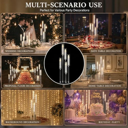 2pcs 5-Arm Acrylic Candelabra Centerpieces for Tables, Sturdy Solid Rods 45.7" Tall Floor Candle Holders Set for Wedding Birthday Party Home Decor, Fits 0.8" LED Taper Candles, Clear