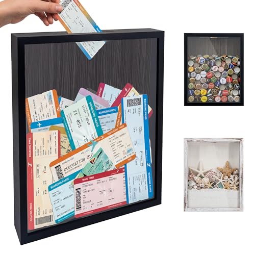 GraduationMall 11x14 Top Loading Shadow Box Frame with HD Glass,Wood Display Case with Slot,1.25 inches Interior Depth,Ideal for Wine Bottle Caps,Tickets,Shells,Stamps and More,Black - color: Black, size: 11x14