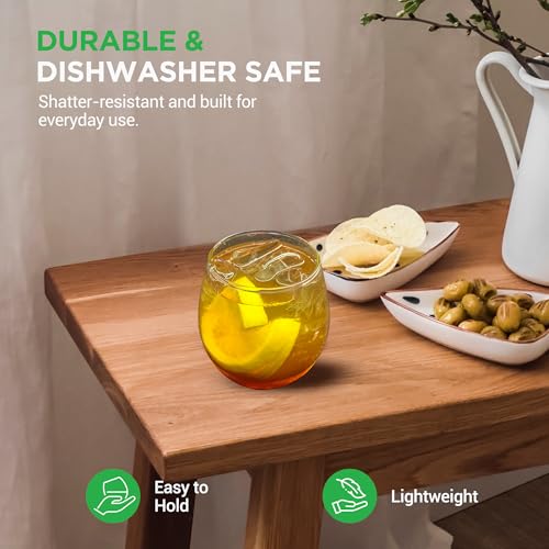 NutriChef 15 Oz Stemless Wine Glasses - Set of 12, Ultra Thin, Shatter-Resistant, Dishwasher Safe, Hand Blown - Gift for Wine Lovers, 2 PACK, 24 Glasses - style: 2XClear