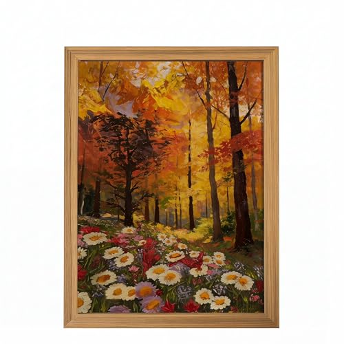 Framed Botanical Wall Art Vintage Forest Canvas Painting Decor 12x16in | Add rustic charm with vintage painting prints featuring forest scenery and flowers ready to hang for bedroom foyer decor - color: Forest wildflower scenery, size: 16"L x 12"W