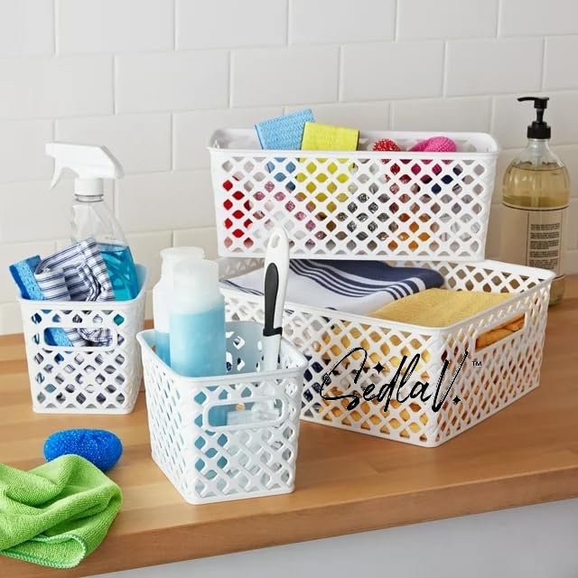SEDLAV 8-Piece Decorative Basket Set in White - Stylish Storage Solution for Home Organization