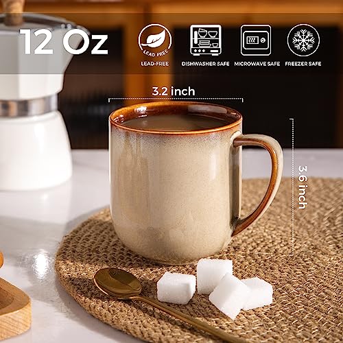 LERATIO Ceramic Coffee Mugs Set of 6,12oz Handmade Coffee Mugs Set | Large Handle for Cappuccino/Latte/Tea/Hot Cocoa,Oven &Dishwasher & Microwave Safe-Khkai - color: reactive glaze-1