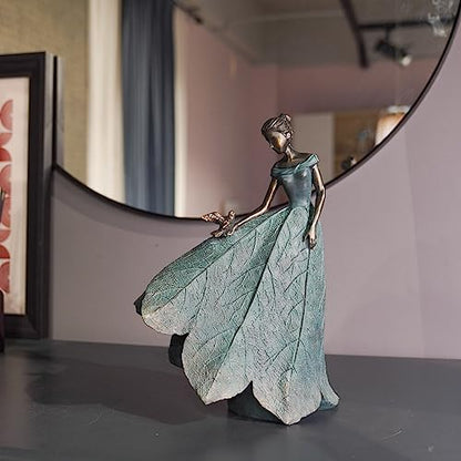Guichifun Fairy Statue, Leaf Angel Girls, 5.5 x 3.25 x 8 Inch - color: Green-bird, size: Small