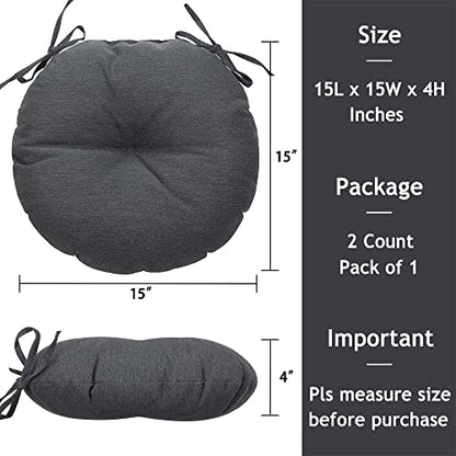 Magpie Fabrics 15" Round Bistro Seat Cushions with Ties, Set of 2, Waterproof All Weather Tufted 4" Thick Patio Chair Pads for Home Garden Dining Metal Stool - Dark Gray - color: Dark Gray
