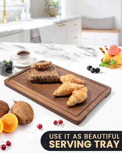 Walnut Wood Cutting Board with Juice Groove for Kitchen Countertop, Tick American Black-Walnut Wooden Chopping Board Charcuterie Board Butcher Block for Meat Vegetables, 16x10 inch - size: 16x10