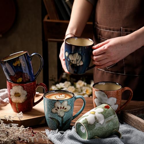 Maxdot 12oz Ceramic Coffee Mugs, Glazing Process Coffee Cup,6 Pcs,Retro - style: Retro