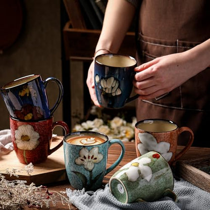 Maxdot 12oz Ceramic Coffee Mugs, Glazing Process Coffee Cup,6 Pcs,Retro - style: Retro