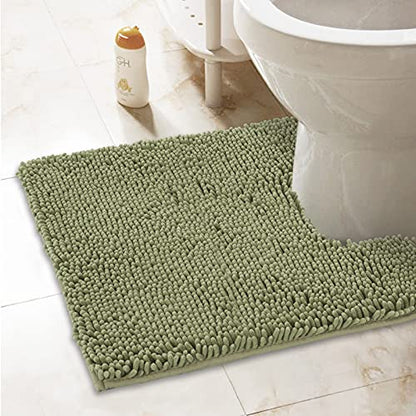 Standard 24"x21" U-Shaped Non-Slip Shaggy Chenille Toilet Contour Bathroom Rug with Water Absorbent, Sage Green - color: Sage Green, size: 24" x 21" (U-Shaped)
