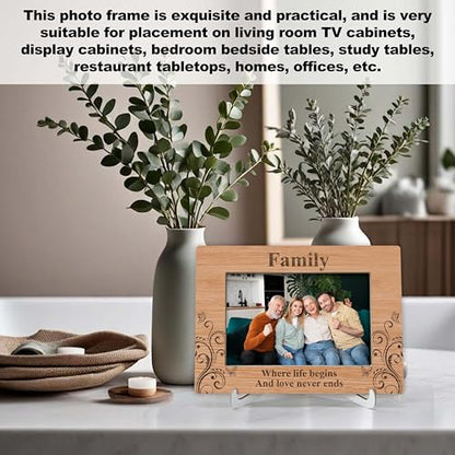 YSTEP Family Where Life Begins And Love Never Ends Picture Frame, Family Photo Frame, Fathers Day, Mothers Day Gifts, Wood 4x6 Picture Frame for Desk Display-B17 - style: Style 4