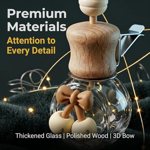 2 Pack Bow Refillable Car Vent Clip Diffuser Empty Glass Bottle | Wood cap aroma bottle with dropper, DIY essential oil freshener for car closet home bathroom - size: Bear-A2 - 2PCS