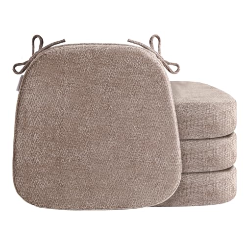 D-Shaped Chair Cushions for Dining Chairs, 2.5” Thick Chair Pads with Washable Comfortable Textured Cover, Non Slip Kitchen Chair Cushions with Ties,16.5" x 16.5", 4 Pack, Brown - color: Brown, size: 4 Pack