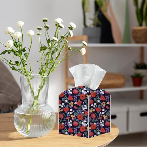 Floral Tissue Box Cover, Tissue Box Holder for Home, Kitchen, 5x5IN - color: Red Flower 376