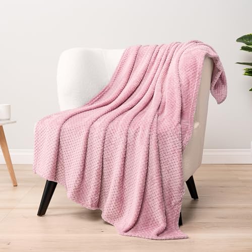 PAVILIA Fleece Throw Blanket for Couch Sofa Bed, Light Blush Pink 50x60 | 280 GSM Soft Fuzzy Waffle Textured Jacquard Microfiber, Warm Lightweight Fade-Resistant Decorative Decor, All Season Gift - color: Light Pink, size: 50 X 60 Inches - Throw