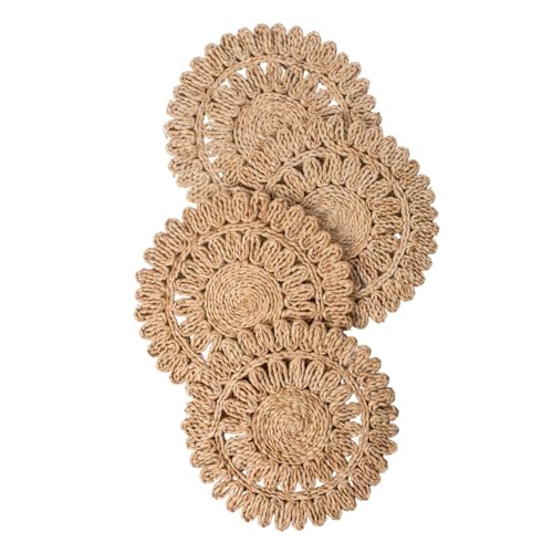 15" Set of 4 Round Corn Husk Placemats | Boho Woven Rattan Table Mats | Farmhouse Wicker Spring Plate Chargers Like Water Hyacinth, Seagrass for Wedding, Party, Christmas, Events - size: Set of 4 (Dia 15)