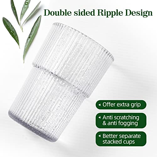 REALWAY 17oz Ribbed Plastic Glasses, Unbreakable Acrylic Drinking Cups – Clear, Reusable, Dishwasher Safe, Stackable Tumblers for Kitchen & Parties – Set of 12 - style: 12pack